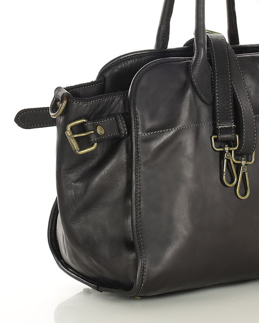 Kultowa torebka typu kuferek z włoskiej skóry naturalnej - MARCO MAZZINI czarna