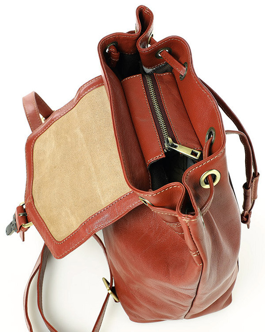 Plecak brązowy damski z kieszenią skóra naturalna - MARCO MAZZINI brąz whisky