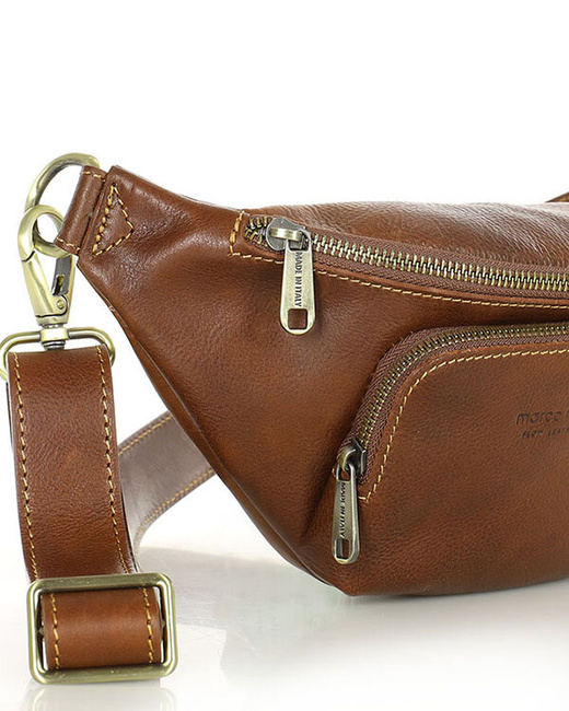 Torebka nerka na szerokim pasku skórzana premium pelle - MARCO MAZZINI brązowa