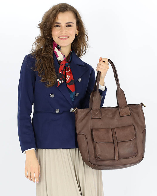 Torebka miejska skórzana w harmonii z naturą - MARCO MAZZINI czekoladowy brąz