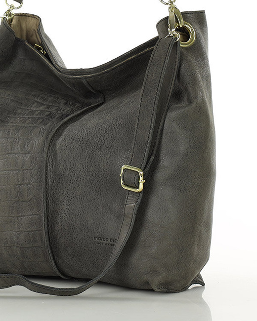 Torebka skórzana hobo bag z tłoczeniem - MARCO MAZZINI czarna