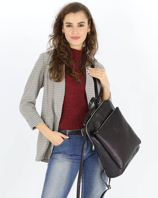 Elegancki plecak damski skórzany premium MARCO MAZZINI brązowy