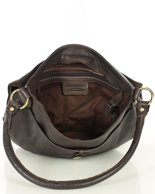 Torebka na ramię listonoszka duża skórzana - MARCO MAZZINI brąz czekolada