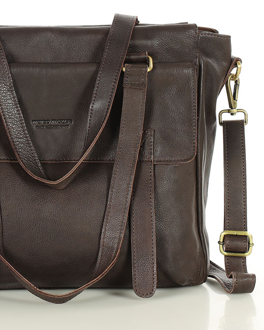 Torba skórzana shopper biznesowy z przegrodą - MARCO MAZZINI ciemny brąz