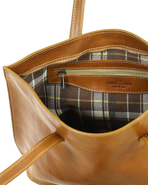 Torebka damska shopper uszlachetniona skóra włoska - MARCO MAZZINI camel