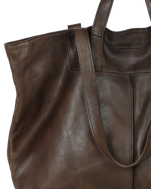 Duża torba shopper skórzana podwójne rączki - MARCO MAZZINI ciemny brąz
