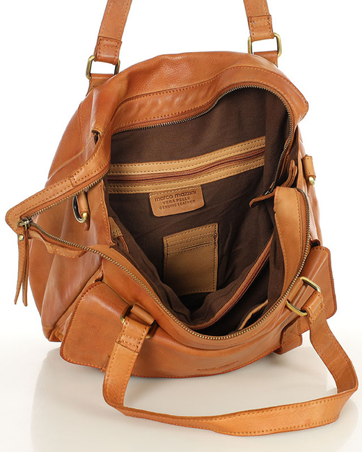 Torba skórzana shopper biznesowy z przegrodą - MARCO MAZZINI brąz camel