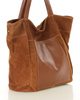 Duża torba zamszowa shopper skórzany z kieszenią - MARCO MAZZINI brązowy