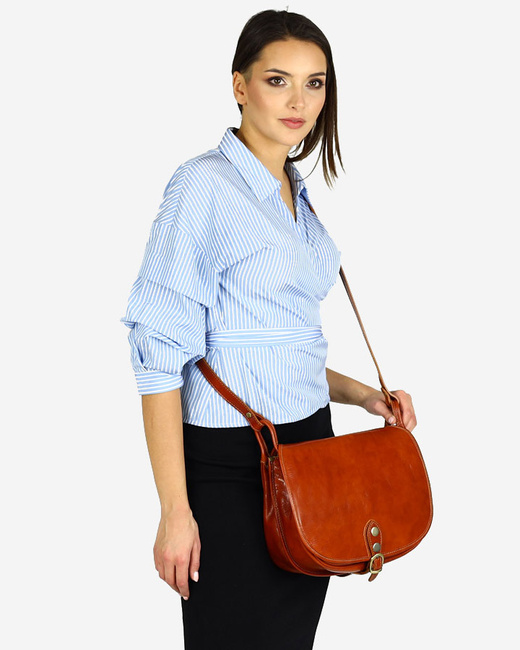 Duża włoska torebka listonoszka typu saddle bag MARCO MAZZINI - Toscania Classico camel
