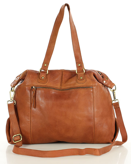 Shopper bag torebka skórzana A4 do pracy - MARCO MAZZINI brąz camel