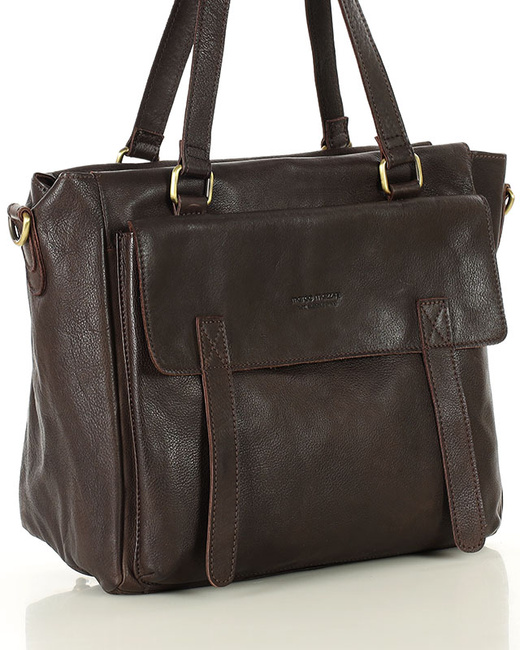 Torba skórzana shopper biznesowy z przegrodą - MARCO MAZZINI ciemny brąz