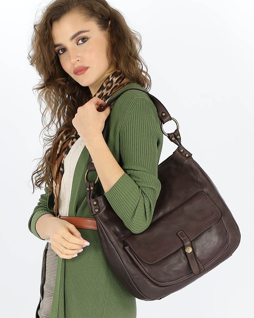 Torebka worek skóra naturalna hobo bag - MARCO MAZZINI brąz
