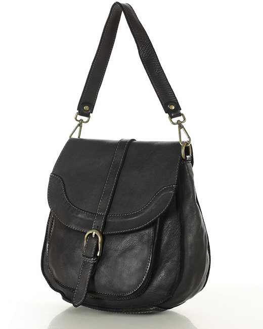 Torebka vintage retro skórzana listonoszka saddle bag - MARCO MAZZINI czarna