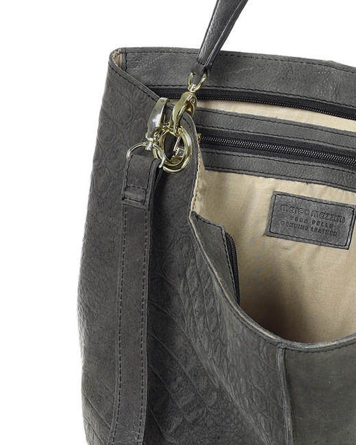 Torebka skórzana hobo bag z tłoczeniem - MARCO MAZZINI czarna