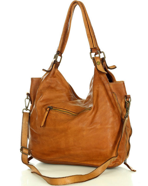 Torba skórzana wysokogatunkowa na ramię styl miejski shoulder leather bag - MARCO MAZZINI camel