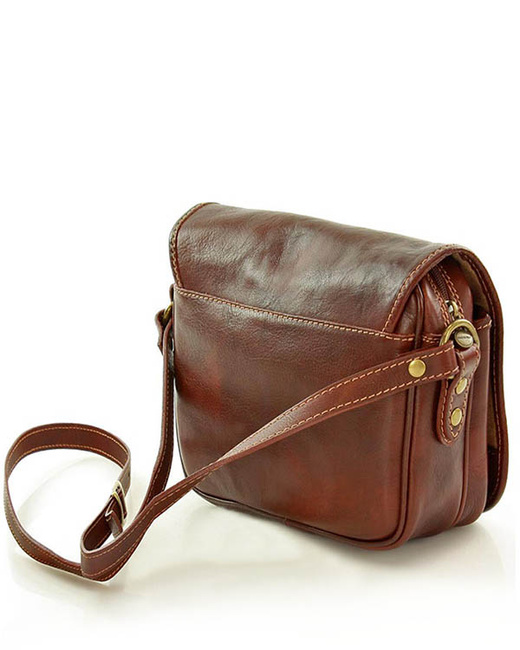 Włoska torebka listonoszka skórzana z klapą MARCO MAZZINI - Alabama Classico brązowa