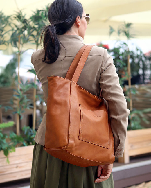 Shopperka torebka skórzana miejska - MARCO MAZZINI brąz camel