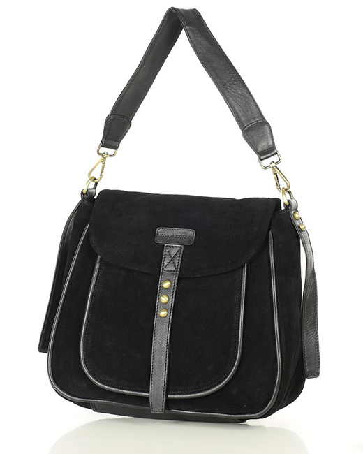 Torebka zamszowa saddle bag skórzana na ramię - MARCO MAZZINI czarna