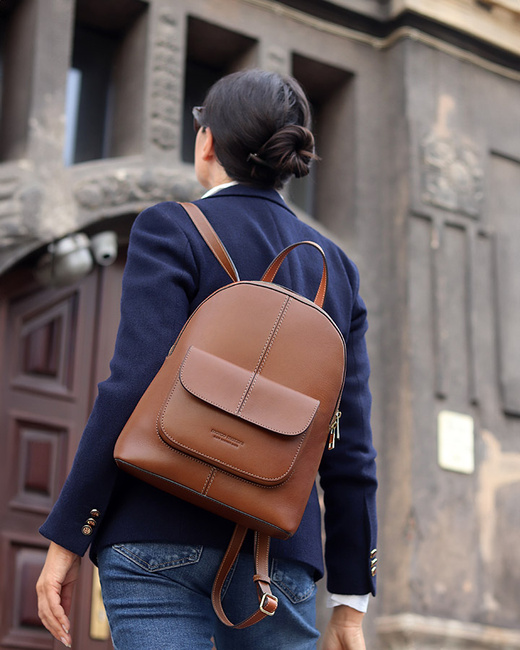 Elegancki plecak damski skórzany premium MARCO MAZZINI brązowy