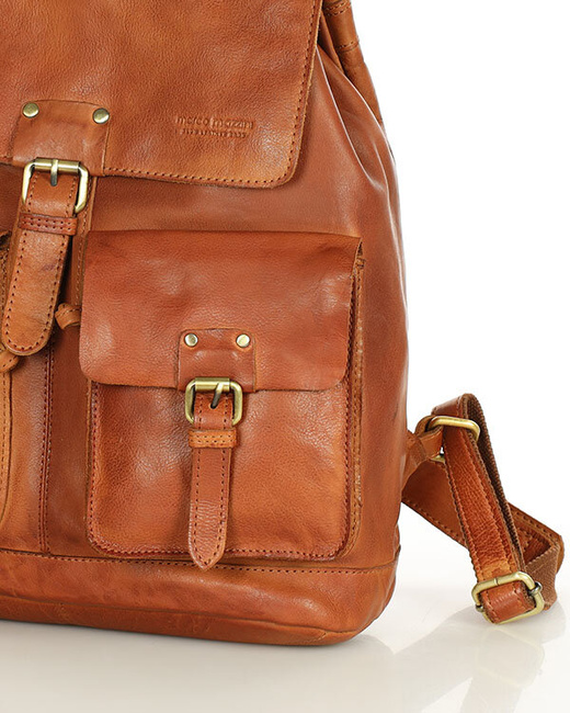 Elegancki plecak damski A4 ze skóry naturalnej - MARCO MAZZINI brąz koniak