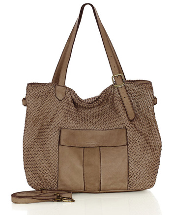 Duża torebka pleciona na ramię shopperka skórzana - MARCO MAZZINI beżowa