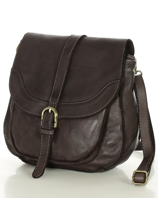 Torebka vintage retro skórzana listonoszka saddle bag - MARCO MAZZINI ciemnobrązowa
