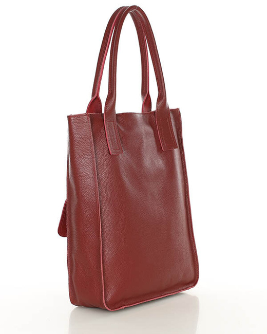 Torebka skórzany shopper bag z kieszeniami - MARCO MAZZINI ciemny czerwony
