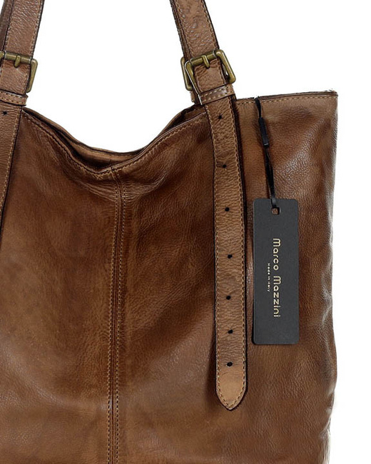 Torebka damska shopper z regulacją rączek skóra old pelle - MARCO MAZZINI brąz