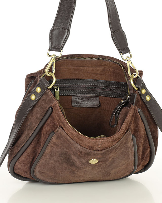 Torebka zamszowa saddle bag skórzana na ramię - MARCO MAZZINI ciemny brąz