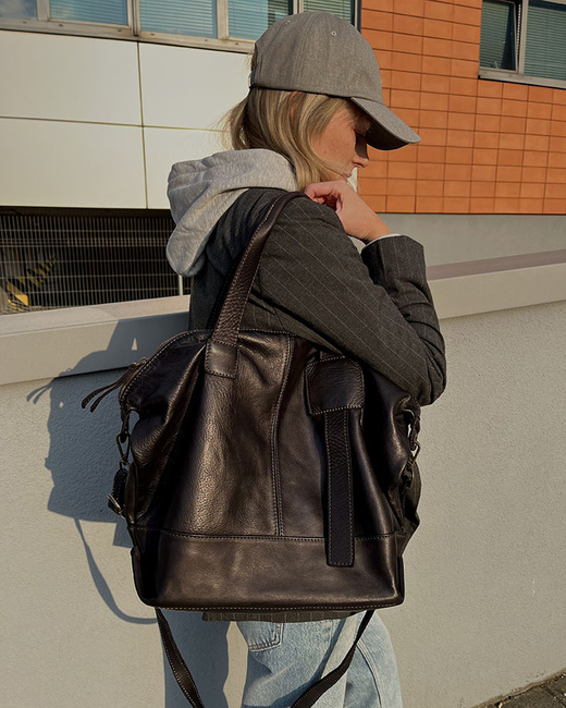 Duża torba shopper czarna A4 z miękkiej włoskiej skóry Marco Mazzini