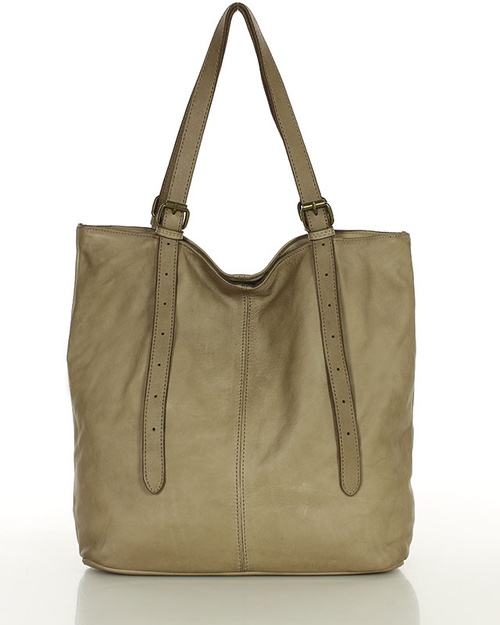 Torebka damska shopper z regulacją rączek skóra old pelle - MARCO MAZZINI beż taupe