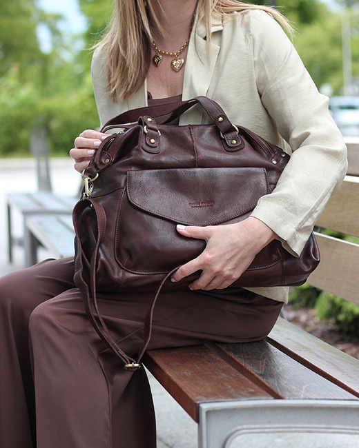 Shopper bag torebka skórzana A4 do pracy - MARCO MAZZINI ciemny brąz