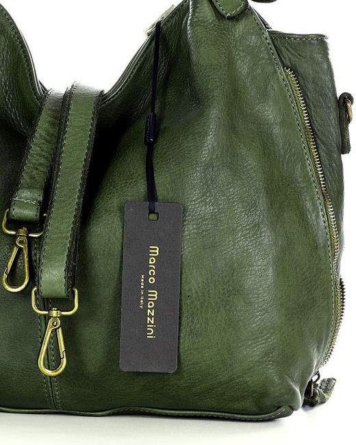 Torba skórzana wysokogatunkowa na ramię styl miejski shoulder leather bag - MARCO MAZZINI zielona