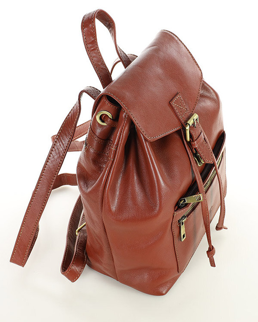 Plecak brązowy damski z kieszenią skóra naturalna - MARCO MAZZINI brąz whisky