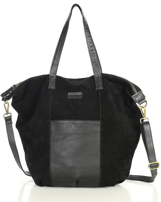 Torba skórzana zamszowa shopper z kieszeniami - It bag MARCO MAZZINI czarna
