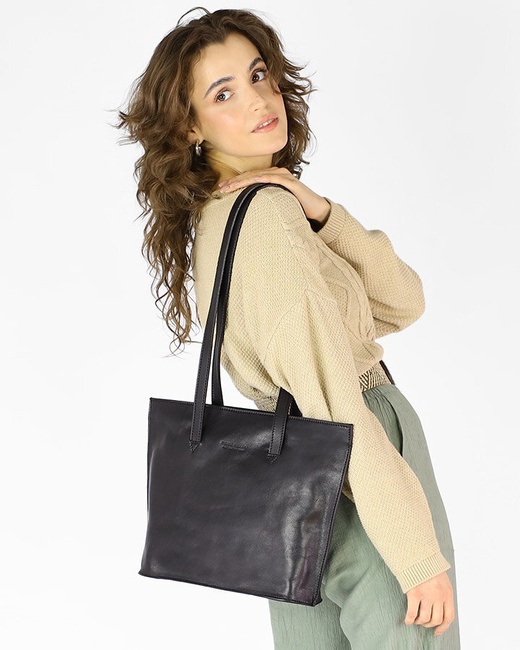 Torebka damska shopper uszlachetniona skóra włoska - MARCO MAZZINI czarna