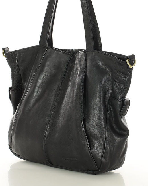 Miękka torebka skórzana shopperka na ramię - MARCO MAZZINI - czarna