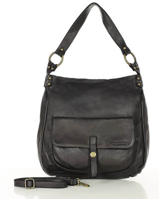 Torebka worek skóra naturalna hobo bag - MARCO MAZZINI czarna