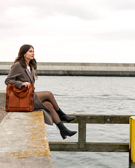 Torebka damska shopper A4 skóra naturalna - MARCO MAZZINI brąz camel