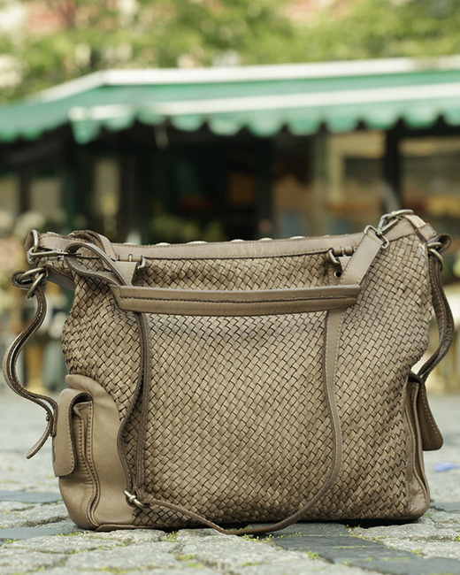 Miejska torebka regulowane raczki shopper pleciona skóra handmade MARCO MAZZINI beż jasny