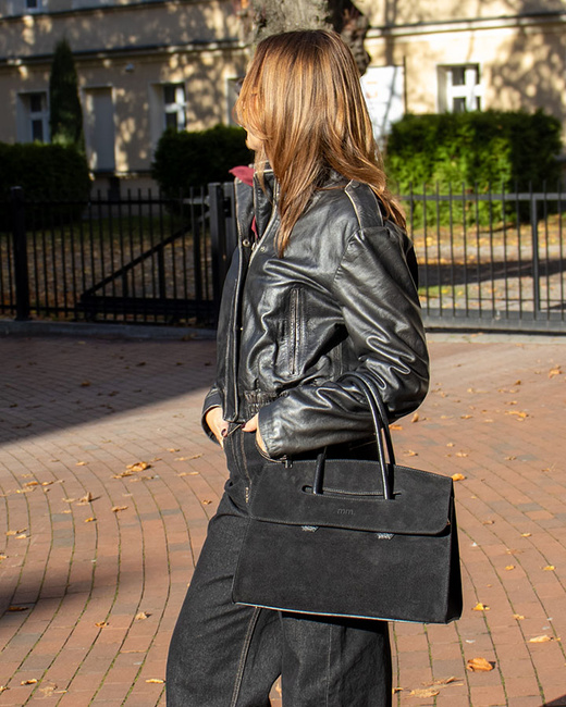 Torebka damska worek hobo bag skóra naturalna - MARCO MAZZINI czarna