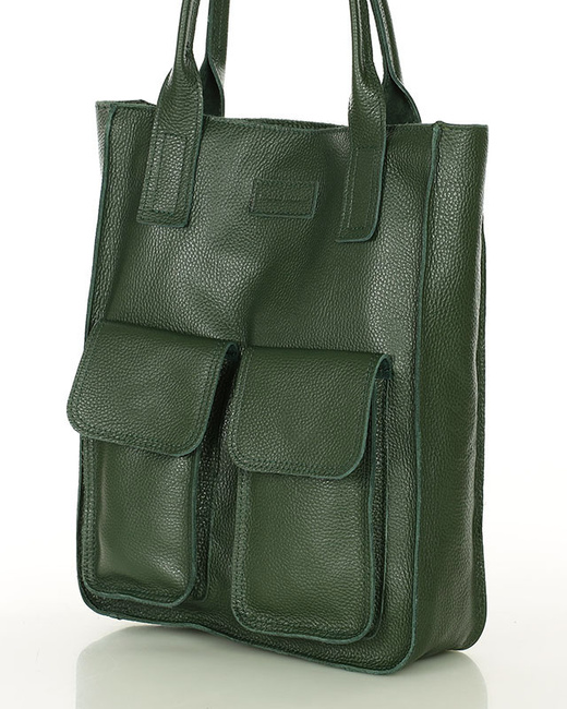 Torebka skórzany shopper bag z kieszeniami - MARCO MAZZINI Ravenna ciemny zielony