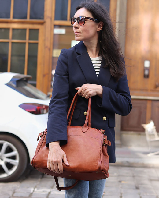 Kultowa torebka typu kuferek z włoskiej skóry naturalnej - MARCO MAZZINI brąz camel