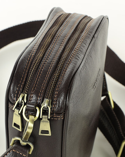 Torba skórzana na dwa zamki crossbody camera bag - MARCO MAZZINI brąz ciemny