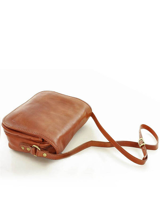 Włoska torebka listonoszka skórzana z klapą MARCO MAZZINI - Alabama Classico camel