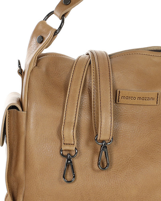 Luksusowa torebka kuferek na ramię skóra naturalna MARCO MAZZINI beżowa