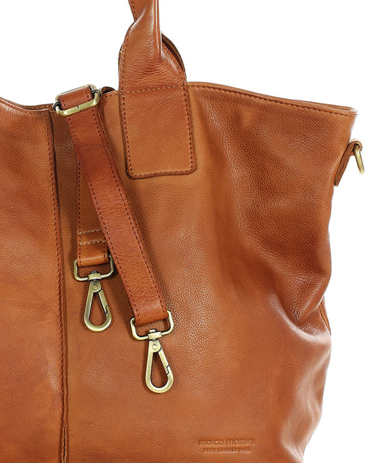 Torebka skórzana na ramię shopper na długich rączkach - MARCO MAZZINI brąz camel