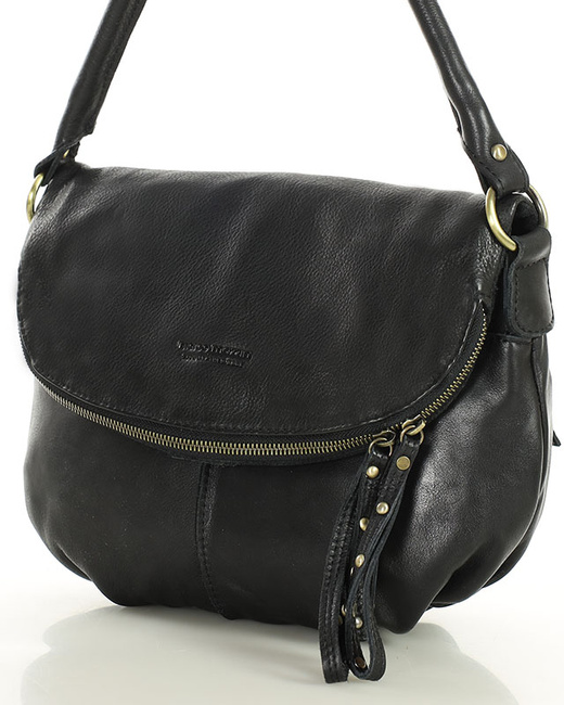 Torebka na ramię listonoszka duża skórzana - MARCO MAZZINI czarna