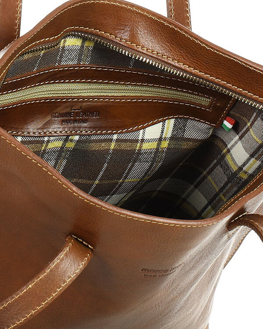 Torebka damska shopper uszlachetniona skóra włoska - MARCO MAZZINI brązowa