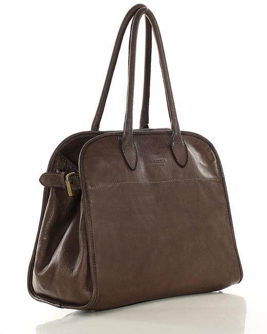 Kultowa torebka typu kuferek z włoskiej skóry naturalnej - MARCO MAZZINI ciemny brąz